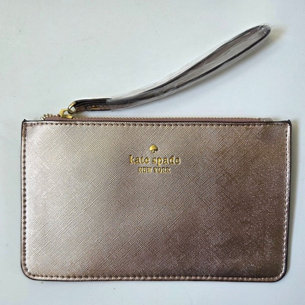 Kate Spade Wallet Wristlet Rose Gold Saffiano Leather Beachy Travel Preppy NWOT